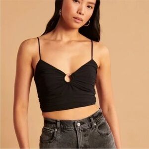 Abercrombie & Fitch Ruched Smocked Black Crop Top Size XS